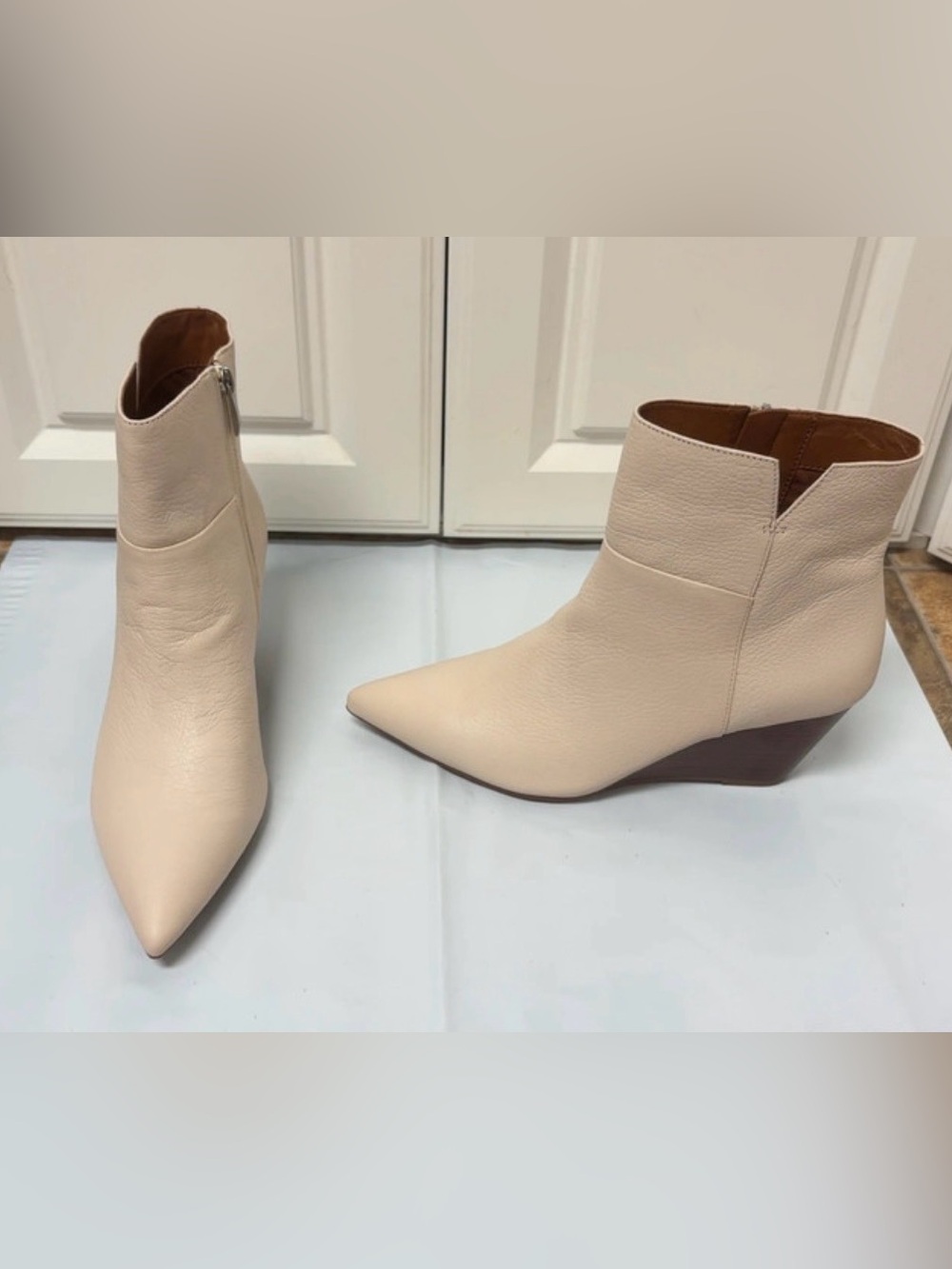 Franco Sarto Cream Pointed-Toe Ankle Booties